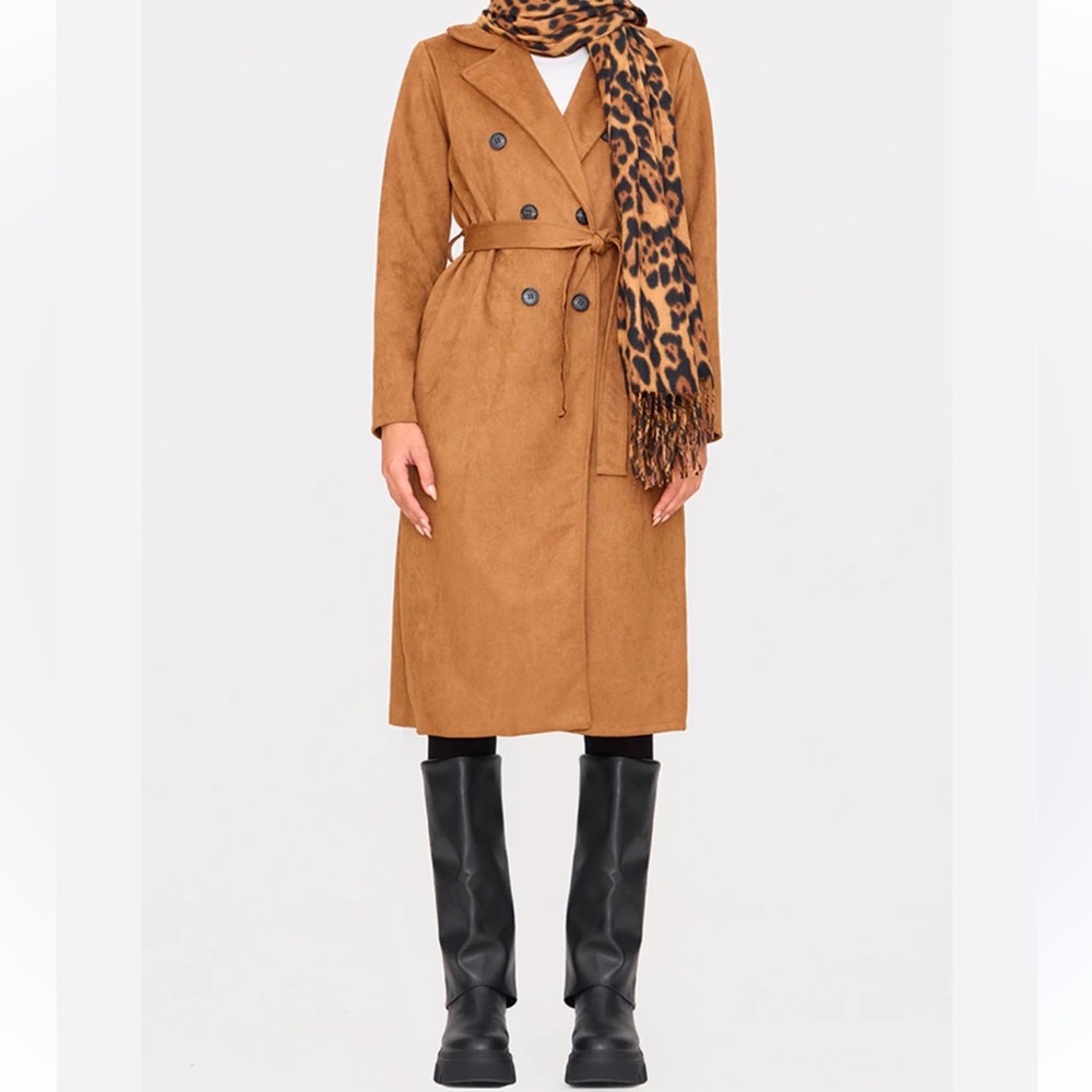 MADE IN FRANCE FAUX SUEDE Double-Breasted Trench Coat